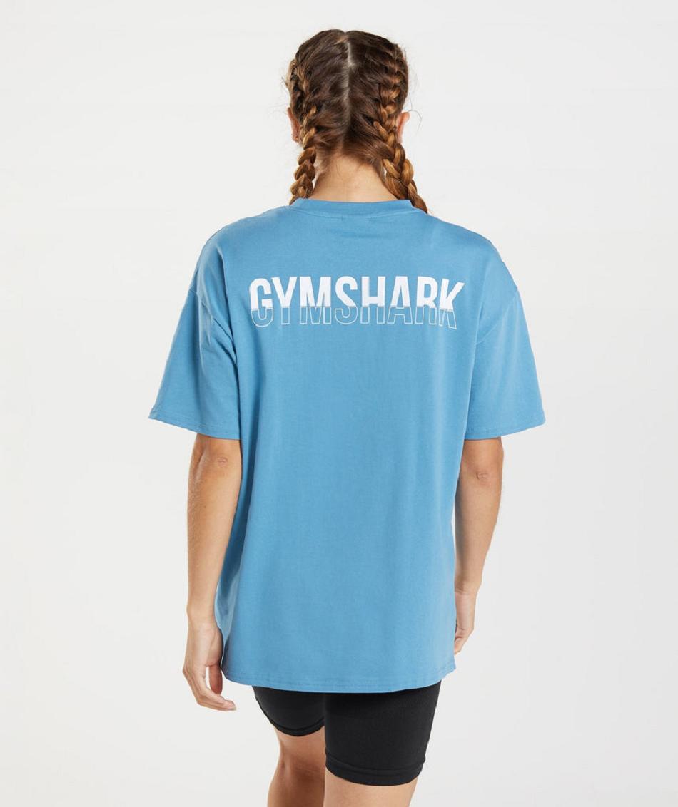 T Shirts Gymshark Fraction Oversized Mujer Azules | CO 2254YXF